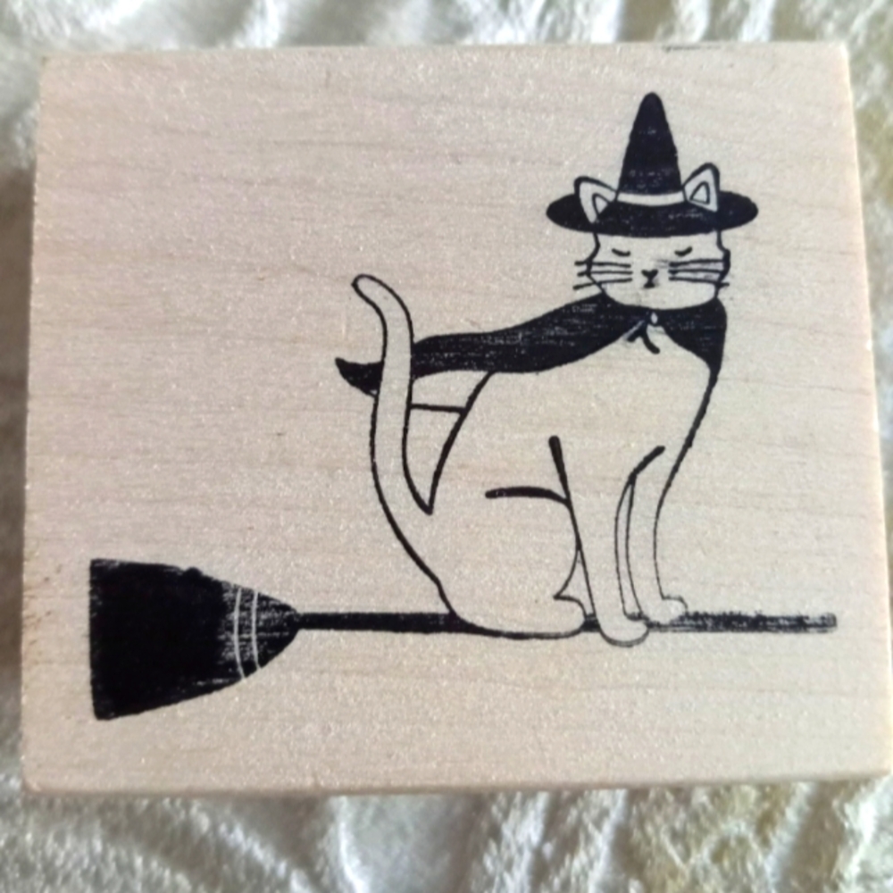 New Paper Source Witch Cat Halloween Wooden Stamp
